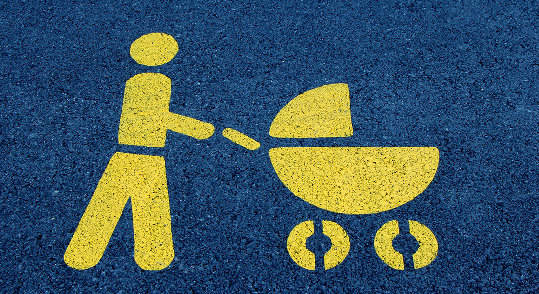 Graphic depicting parent with baby carriage